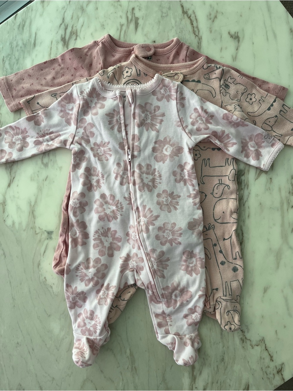 Pink Floral & Animal Print Footed One-Piece - 3 Pack